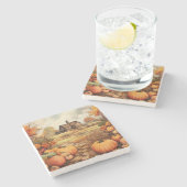 Pompoen Boerderij Herfst Oogst Thanksgiving Stenen Onderzetter (Zijkant)