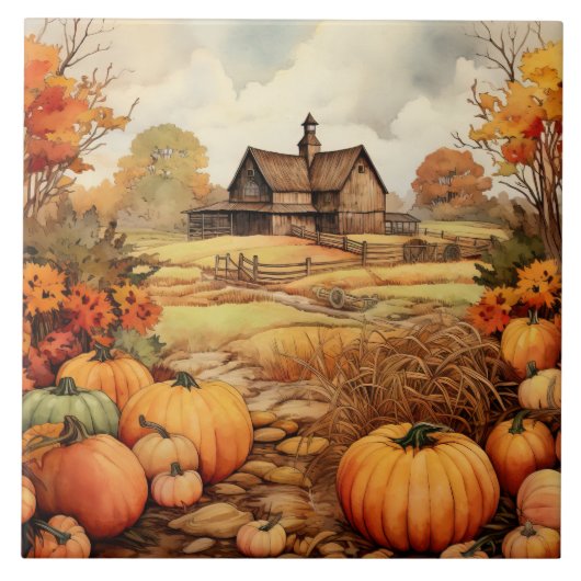 Pompoen Boerderij Herfst Oogst Thanksgiving Tegeltje (Voorkant)