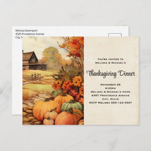 Pompoen Boerderij Herfst Oogst Thanksgiving Uitnodiging Briefkaart (Voorkant / Achterkant)