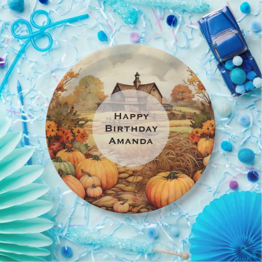 Pompoen Boerderij Herfst Oogst Thanksgiving Verjaa Papieren Bordje (Feest)