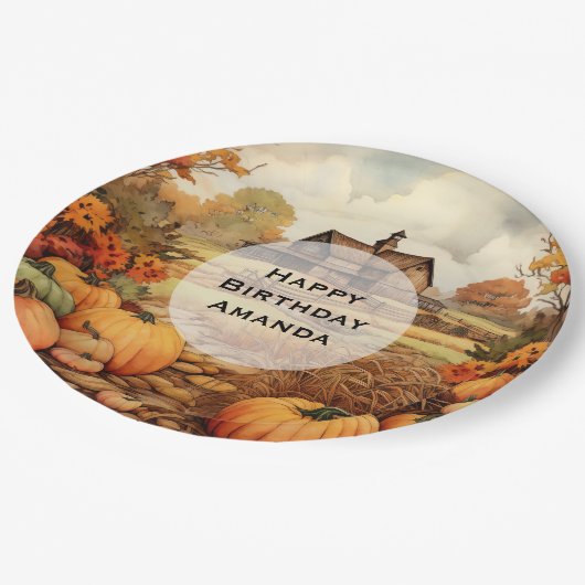 Pompoen Boerderij Herfst Oogst Thanksgiving Verjaa Papieren Bordje (Gekanteld)