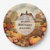 Pompoen Boerderij Herfst Oogst Thanksgiving Verjaa Papieren Bordje (Voorkant)