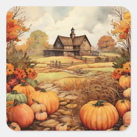 Pompoen Boerderij Herfst Oogst Thanksgiving Vierkante Sticker (Voorkant)