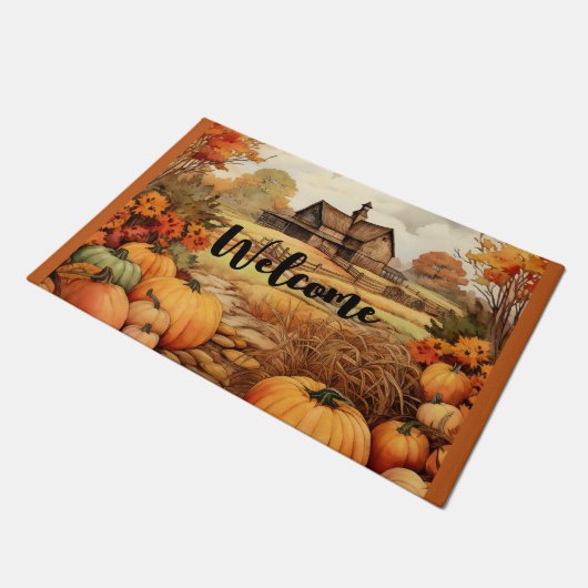 Pompoen Boerderij Herfst Oogst Thanksgiving Welkom Deurmat (Schuin)