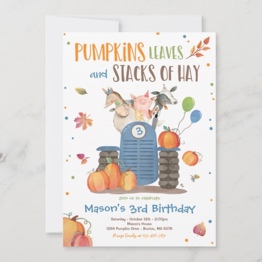 Pompoen Boerderij Party Pompoen Tractor Verjaardag Kaart (Voorkant)