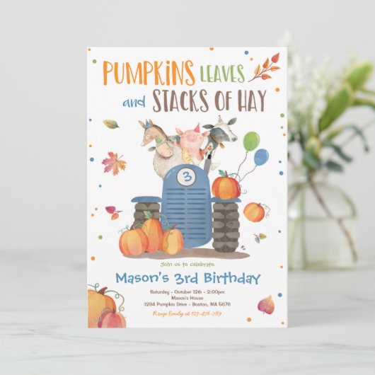 Pompoen Boerderij Party Pompoen Tractor Verjaardag Kaart (Staand voorkant)