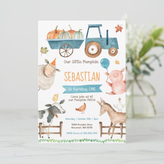 Pompoen Boerderij Verjaardag Uitnodiging Herfst Bo (Staand voorkant)