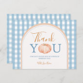 Pompoen Boho Blauwe Gingham 1e Verjaardag Bedankkaart (Voorkant / Achterkant)