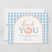 Pompoen Boho Blue Gingham 1e verjaardag Bedankkaart (Voorkant)