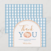 Pompoen Boho Blue Gingham 1e verjaardag Bedankkaart (Voorkant / Achterkant)