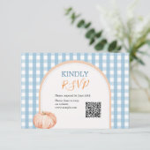 Pompoen Boho Blue Gingham 1e verjaardag RSVP Bedankkaart (Staand voorkant)