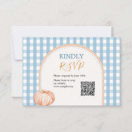 Pompoen Boho Blue Gingham 1e verjaardag RSVP Bedankkaart