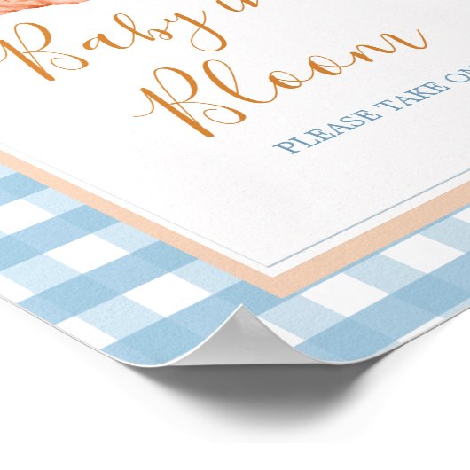 Pompoen Boho Blue Gingham Baby in Bloom Sign Poster (Hoek)