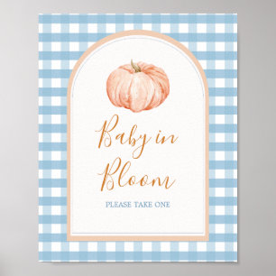 Pompoen Boho Blue Gingham Baby in Bloom Sign Poster