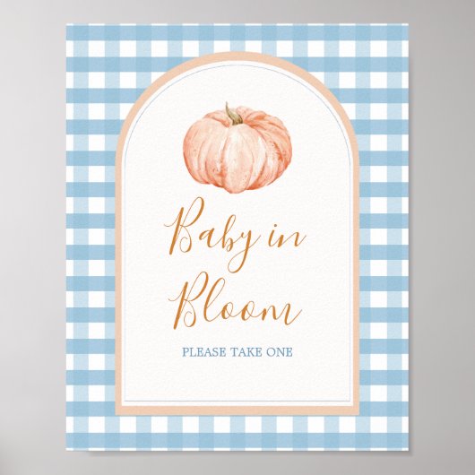 Pompoen Boho Blue Gingham Baby in Bloom Sign Poster (Voorkant)