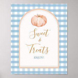 Pompoen Boho Blue Gingham Baby shower Sweet Treats Poster