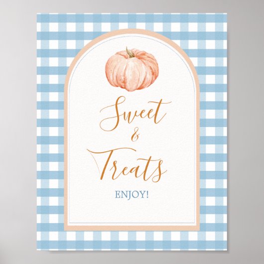 Pompoen Boho Blue Gingham Baby shower Sweet Treats Poster (Voorkant)