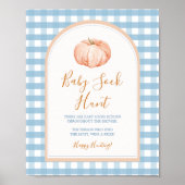 Pompoen Boho Blue Gingham Baby Sock Hunt Poster (Voorkant)