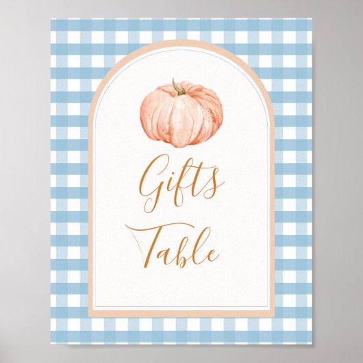 Pompoen Boho Blue Gingham Gifts Tafelteken Poster (Voorkant)