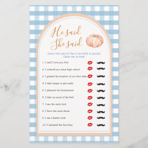 Pompoen Boho Blue Gingham Hij zei dat ze spel zei