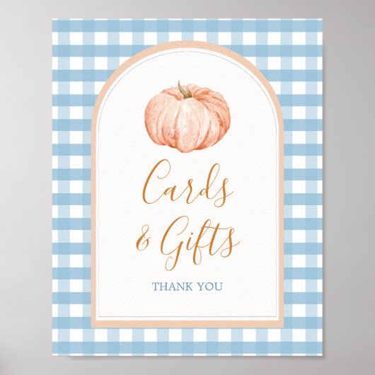 Pompoen Boho Blue Gingham Kaarten & Geschenken Pos Poster (Voorkant)