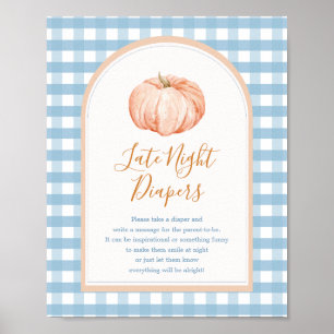 Pompoen Boho Blue Gingham Late Night Luier Sign Poster