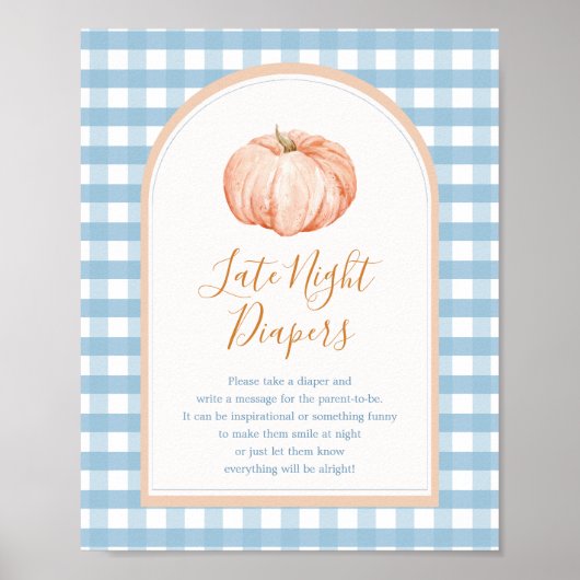 Pompoen Boho Blue Gingham Late Night Luier Sign Poster (Voorkant)