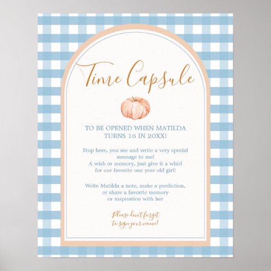 Pompoen Boho Blue Gingham Verjaardag Time Capsule Poster (Voorkant)