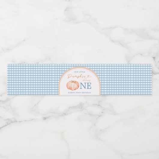 Pompoen Boho Blue Gingham Waterfles Waterfles Etiket (Enkel label)