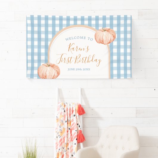 Pompoen Boho Blue Gingham Welkom Groot Spandoek (Insitu)
