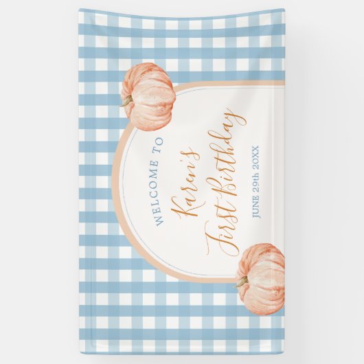 Pompoen Boho Blue Gingham Welkom Groot Spandoek (Verticaal)