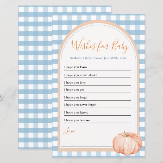 Pompoen Boho Blue Gingham Wensen voor Baby (Voorkant / Achterkant)