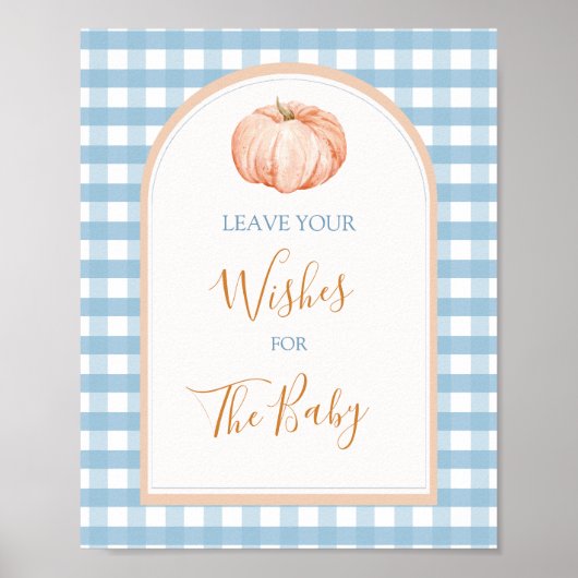 Pompoen Boho Blue Gingham Wensen voor Baby Poster (Voorkant)