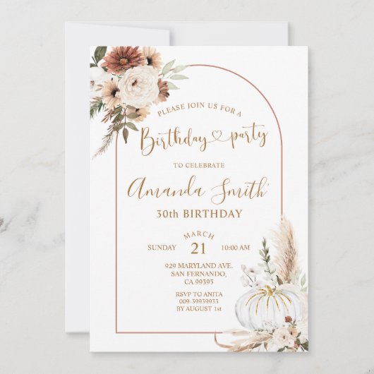 Pompoen Boho Boog Verjaardag 30e Dinnerfeest Kaart (Voorkant)