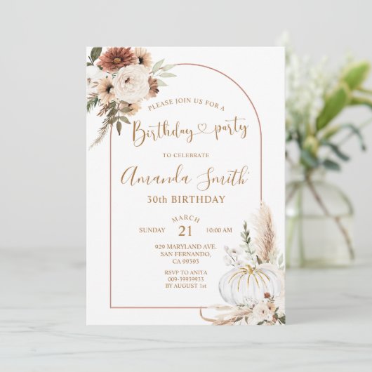 Pompoen Boho Boog Verjaardag 30e Dinnerfeest Kaart (Staand voorkant)