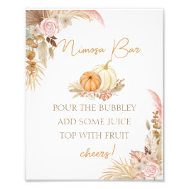 Pompoen Boho Floral Baby shower Mimosa Bar Poster