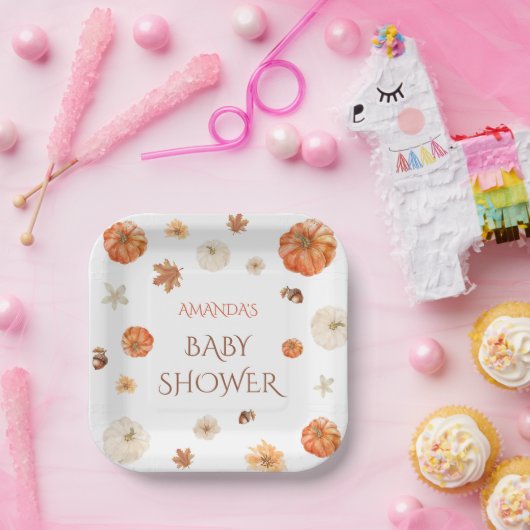 Pompoen Boho Herfst Herfst Baby shower Bloemen Papieren Bordje (Feest)