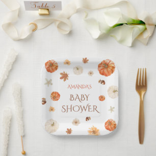 Pompoen Boho Herfst Herfst Baby shower Bloemen Papieren Bordje