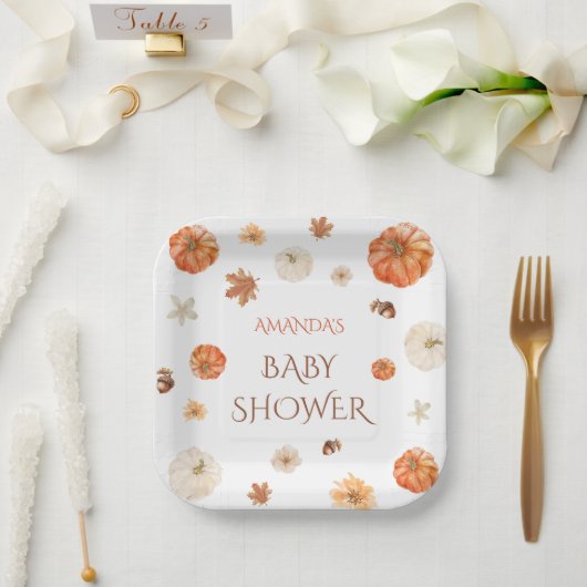 Pompoen Boho Herfst Herfst Baby shower Bloemen Papieren Bordje (Huwelijk)