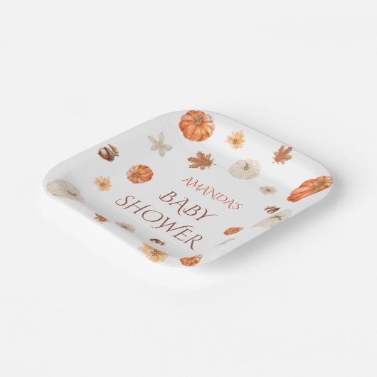 Pompoen Boho Herfst Herfst Baby shower Bloemen Papieren Bordje (Gebogen)