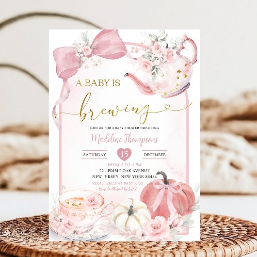 Pompoen Boho Roze Baby Brouwen Baby shower Kaart