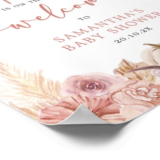 Pompoen Boho Roze Pampas Grass Baby shower Welkom Poster (Hoek)