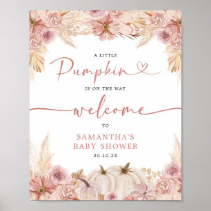 Pompoen Boho Roze Pampas Grass Baby shower Welkom Poster