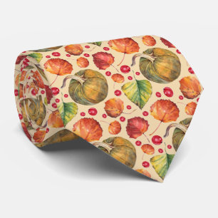 Pompoen Boho Terracotta Herfst Herfstbladeren Stropdas
