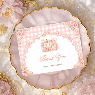 Pompoen Boog Bloem Gingham Baby Shower Dank Je Bedankkaart