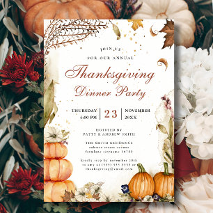 Pompoen Botanische Herfst Thanksgiving Diner Party Kaart