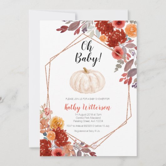 Pompoen Bourgogne Marsala Floral oh baby shower Kaart (Voorkant)