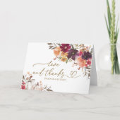 Pompoen Bourgondië Bloemen bruiloft Dank u Kaart (Voorkant)