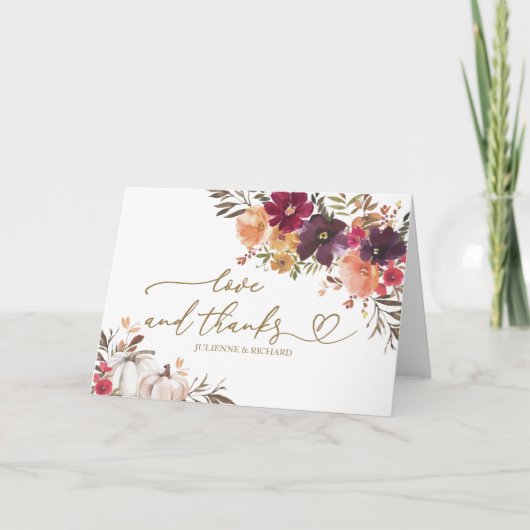 Pompoen Bourgondië Bloemen bruiloft Dank u Kaart (Voorkant)