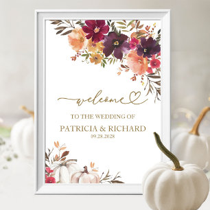 Pompoen Bourgondië Bloemen Fall Wedding Welkom Poster